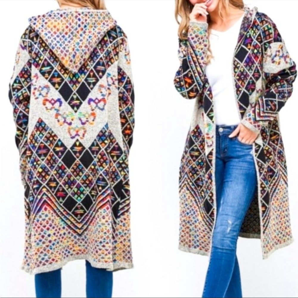 Northern Angel Rainbow Hooded Long Cardigan Jacket